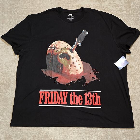 FRIDAY THE 13TH Jason Vorhees Hockey Mask Horror Movie Black T-Shirt Men Sz 5X - Picture 1 of 6